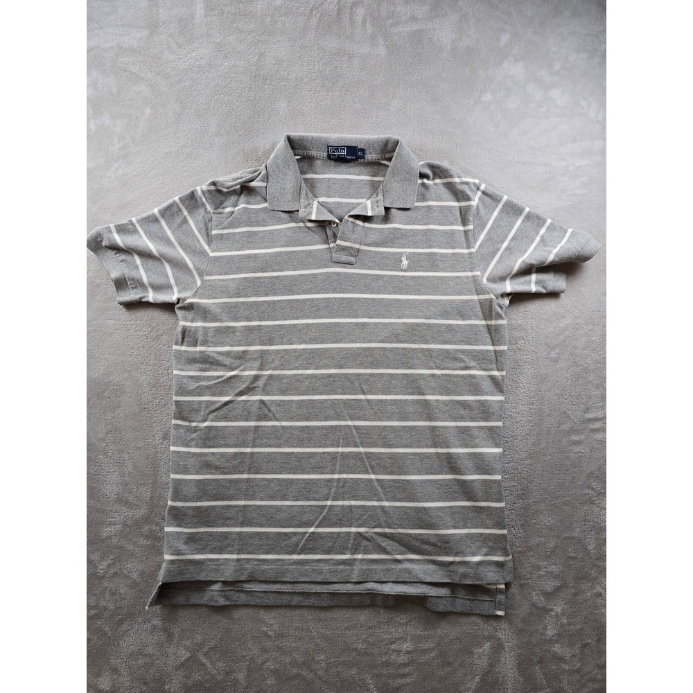 Polo Ralph Lauren Polo Shirt Mens XL Gray Striped Short Sleeve Y2K Pony
